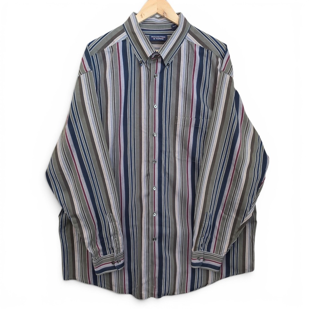 Roundtree & Yorke Shirt Mens 3XT‎ Green Striped Button Down Cotton Long Sleeve